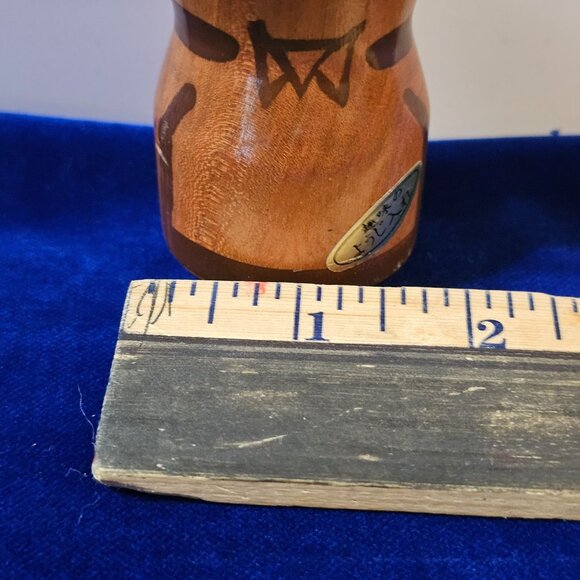 Vintage Japanese Wooden Kokeshi Toothpick Holder With Mustache Design - Picture 10 of 10